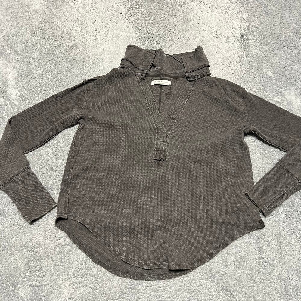 We the Free People Shirt Womens Small Anakin Thermal Gray Oversized Boho Knit